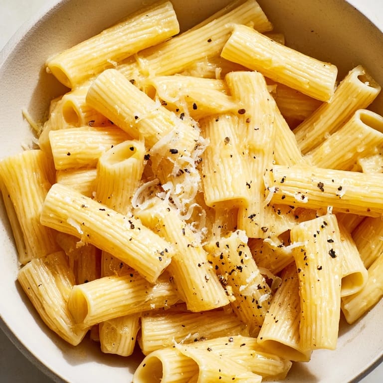 Perfect for quick microwave pasta, this simple bowl is garnished with freshly ground black pepper.