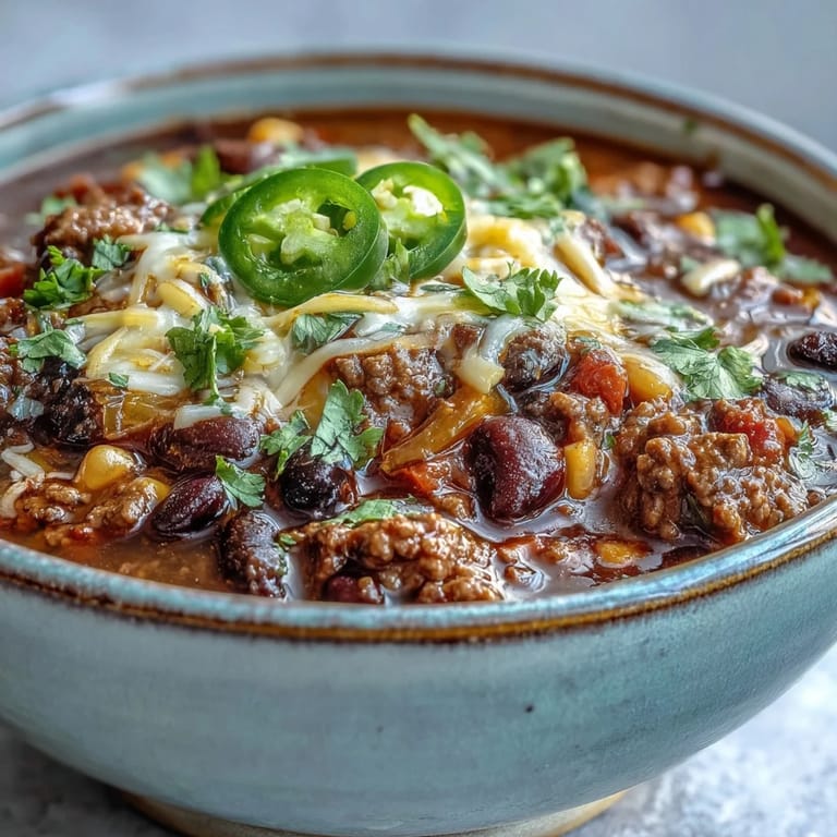 Taco Soup simmering in a large pot with visible beans, corn, and diced tomatoes for a family meal.
