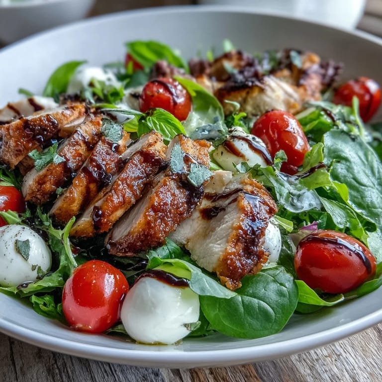 Colorful Caprese Chicken Bowl with sliced tomatoes, mozzarella, fresh basil, and olive oil on a light salad base.