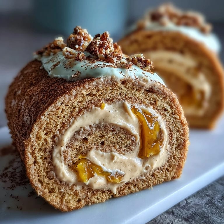 A chilled Hojicha Roll Cake dusted with powder, cut to show the soft sponge and fragrant roasted tea filling.