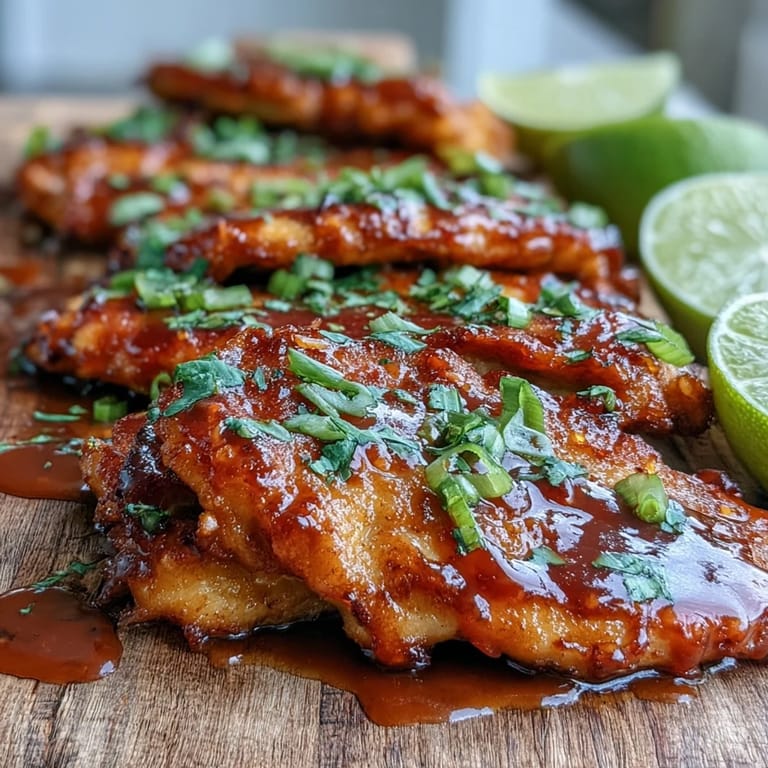 Juicy Thai sweet chili chicken pieces with a sweet, spicy glaze, plated with steamed rice and fresh lime.