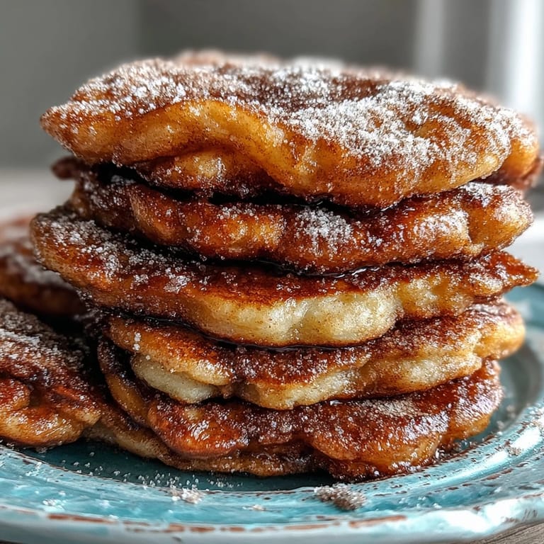 Close-up of warm Spanish Churro-Inspired Pancakes dusted with cinnamon sugar beside a mug of coffee.