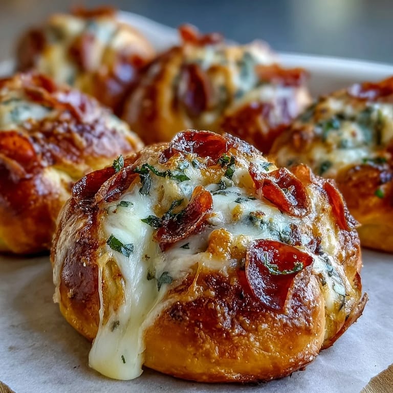 Brushed with fragrant garlic butter and parsley, these Pizza Roll Stuffed Garlic Knots are a perfect party appetizer.