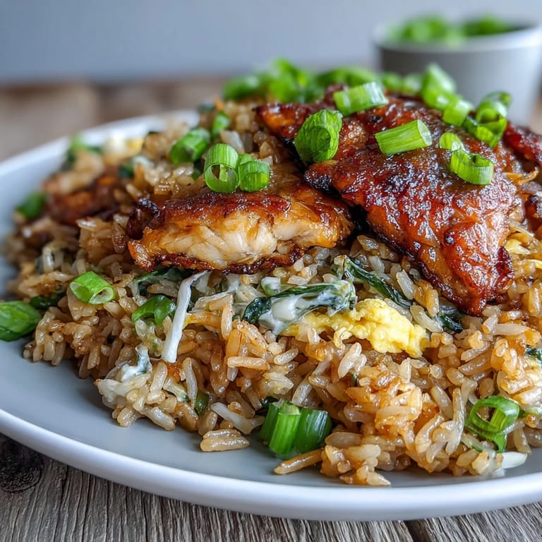 Vibrant bowl of Egg Roll Fried Rice with Chicken, combining tender chicken, scrambled eggs, and savory Asian-inspired flavors for a quick dinner.