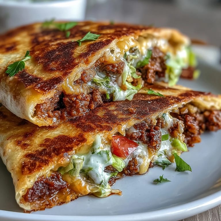 A homemade Keto Taco Bell Copycat Crunchwrap on a skillet, filled with seasoned beef, sour cream, and crunchy pork rinds for a low-carb Tex-Mex meal.