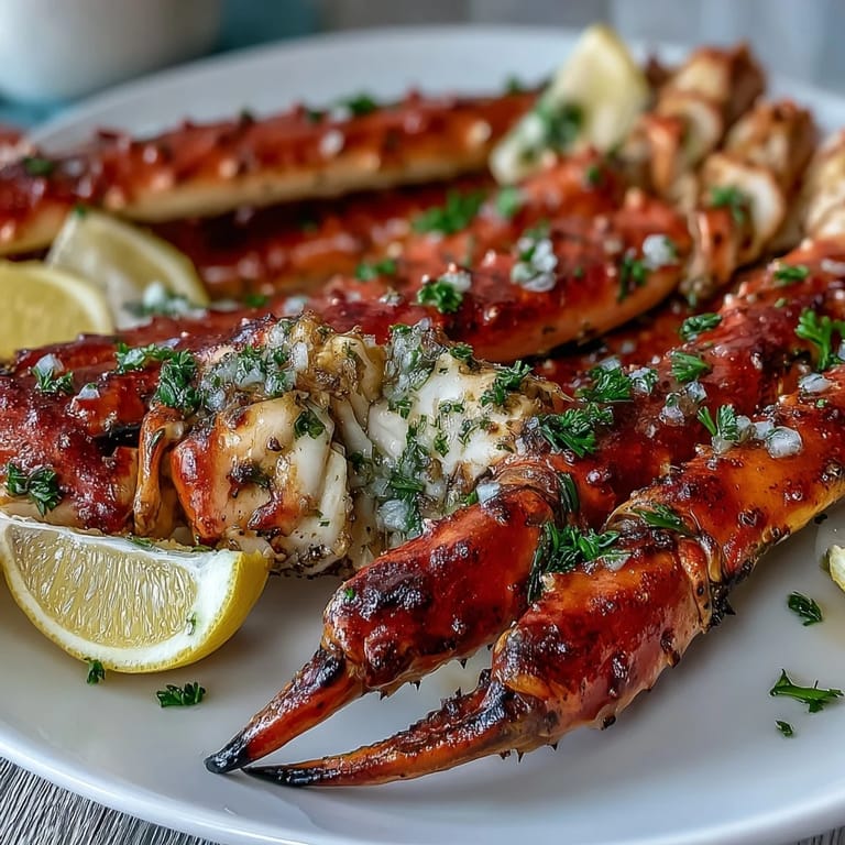 Plump crab legs brushed with savory garlic butter and smoked paprika, paired with zesty lemon wedges for a low-carb dinner.