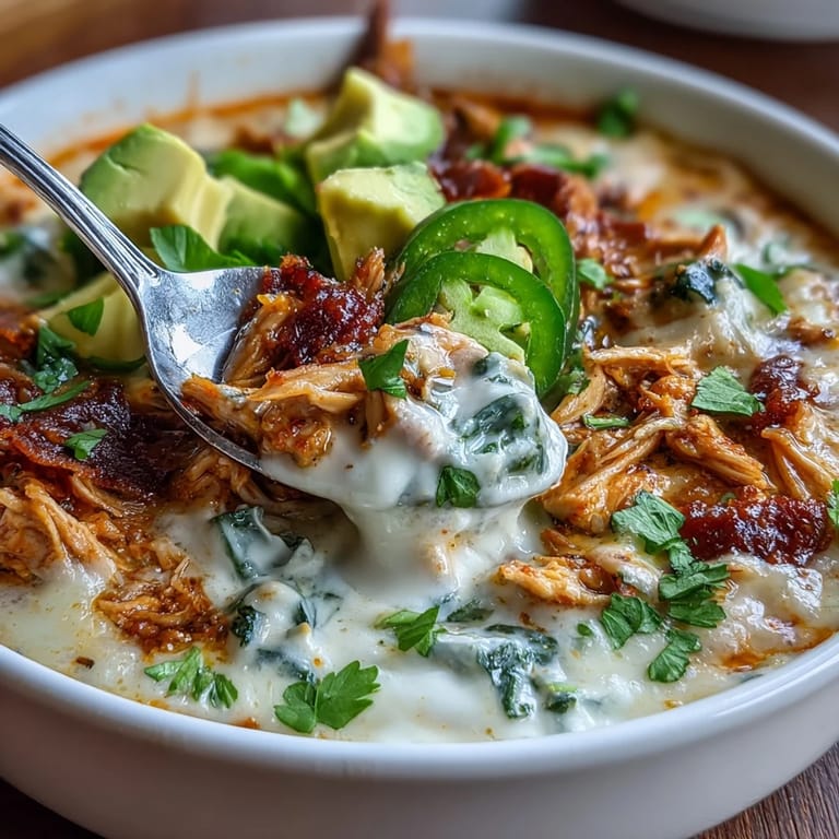 A steaming bowl of Keto Creamy Chicken Enchilada Soup topped with sliced avocado and lime wedges, packed with bold Mexican flavors and a creamy, comforting texture.