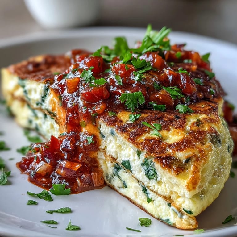 Light and healthy omelette packed with colorful vegetables and served with a bright, tangy salsa for a nutritious breakfast.  
