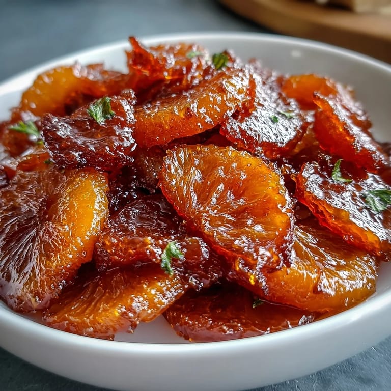 Sweet, tender orange wedges delicately candied in syrup, adding vibrant flavor to ice cream and yogurt.  