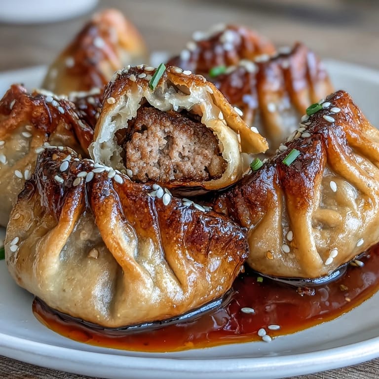 Air fryer pork dumplings with chili oil, crispy on the outside and juicy inside, perfect for dipping and sharing.  