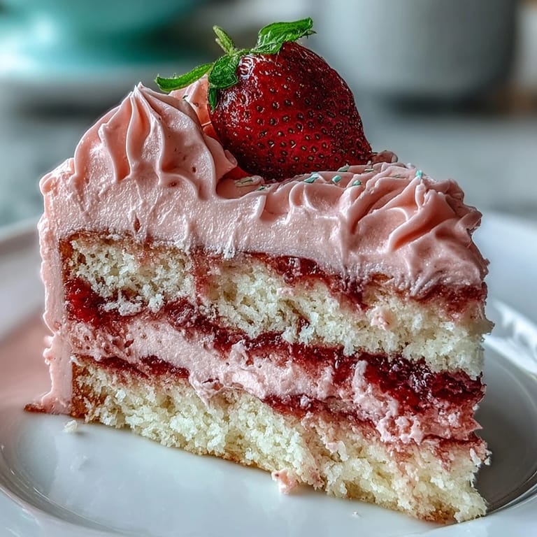 Showstopping vanilla layer cake frosted with luscious strawberry buttercream in a gradient pink effect, perfect for celebrating friendship with a sweet, elegant treat.