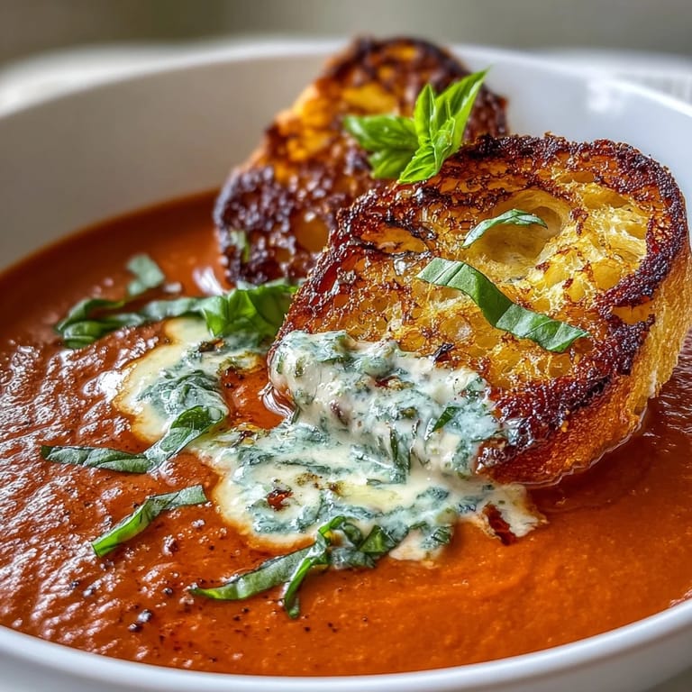 Velvety tomato soup infused with aromatic basil, paired with crispy sourdough dippers perfect for dipping.