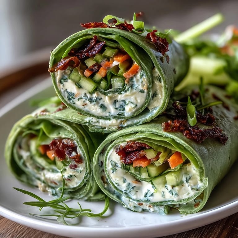 Delightful vegetarian spinach pinwheels filled with zesty herb cream cheese, crisp carrots, and bell peppers, ideal for healthy snacking.  