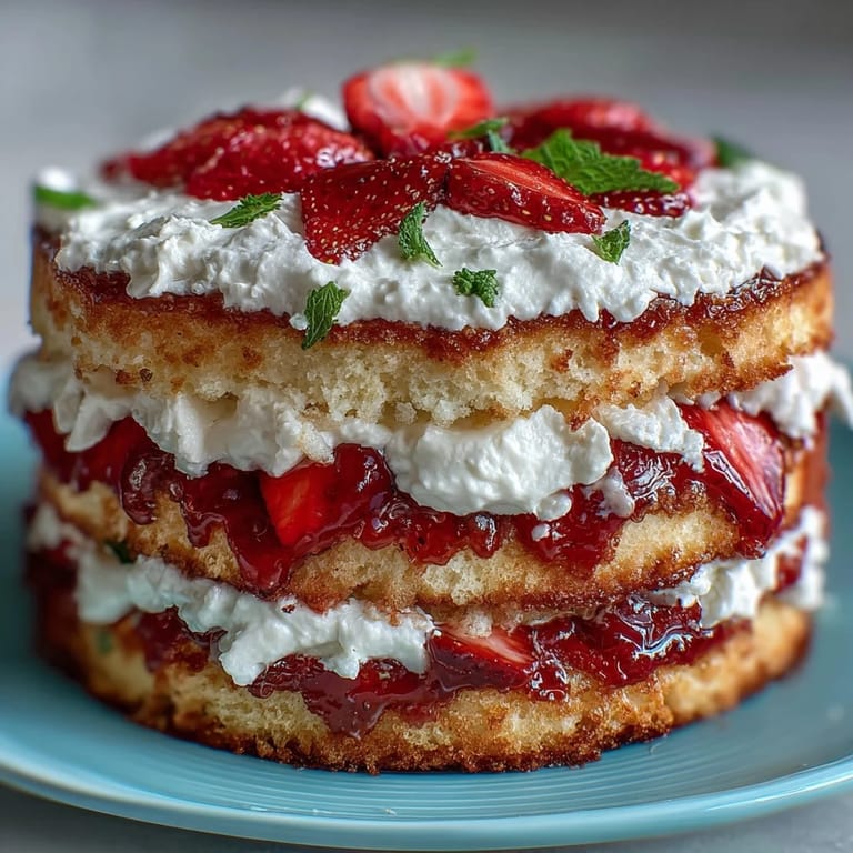 Layered strawberry and cream naked cake with tender sponge and juicy fruit, perfect for spring gatherings or special occasions.