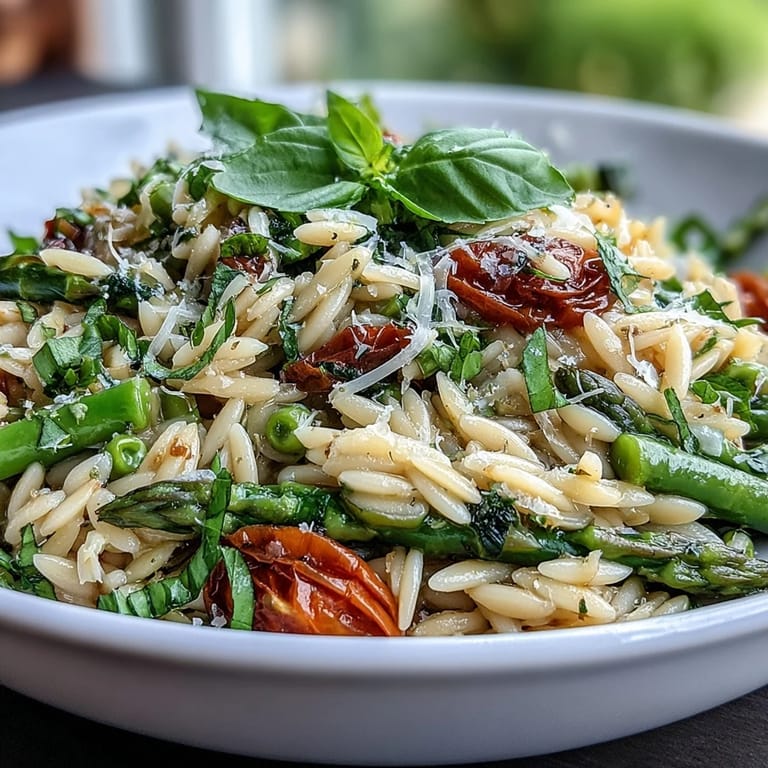 Vibrant Spring Orzo Primavera bursting with fresh garden vegetables and lemon.