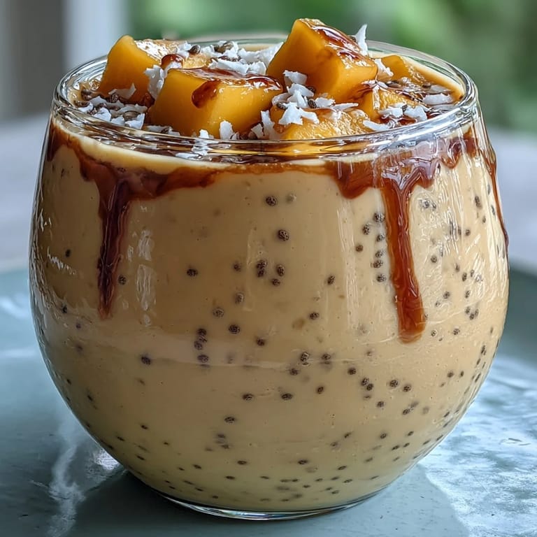 Refreshing mango coconut chia smoothie, bursting with exotic flavors and healthy seeds.
