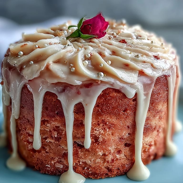 Elegant blush pink velvet cake with rosé infusion, layered with creamy frosting and finished with an edible gold drip for bridal showers.