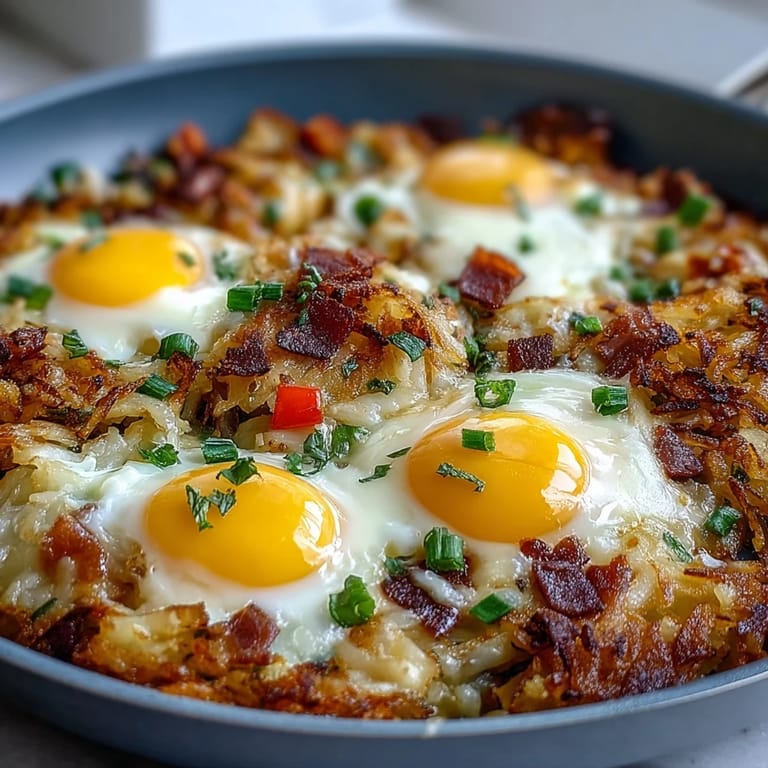 Hearty Father's Day breakfast hash brown skillet ready to be served.
