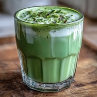 A vibrant matcha oat milk latte, artfully frothed and naturally green.